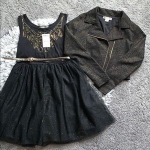 Knit works dress with matching belt and jacket